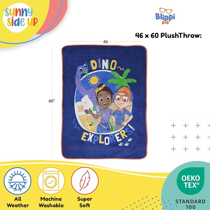 Sunny Side Up Kids Plush Throw Blanket – Soft & Comfy Throw for Couch or Bed – Cozy Home Décor for Living Room & Bedroom, Blue - Blippi, 46x60 - Throw Blanket