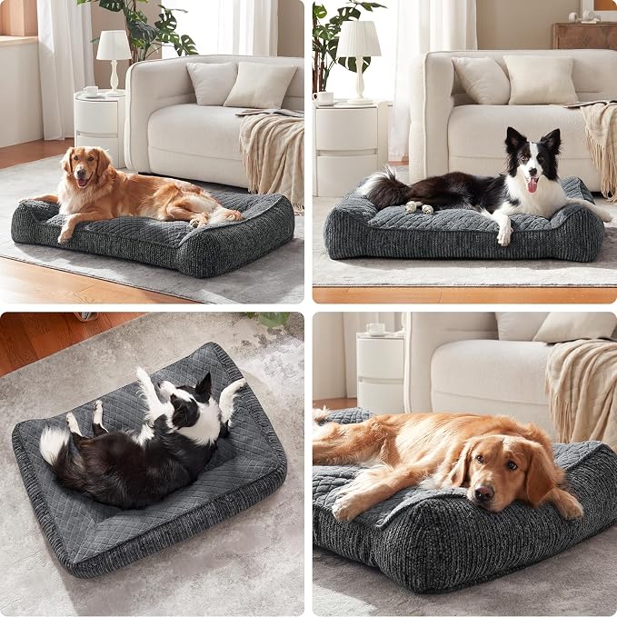 JOEJOY XL Orthopedic Dog Bed for Large Dogs - Extra Thick Foam Pet Bed Sofa with Bolster Sides, Large Sized Dog Couch Bed with Removable Washable Cover, Non-Slip Bottom, Grey (45"x32")