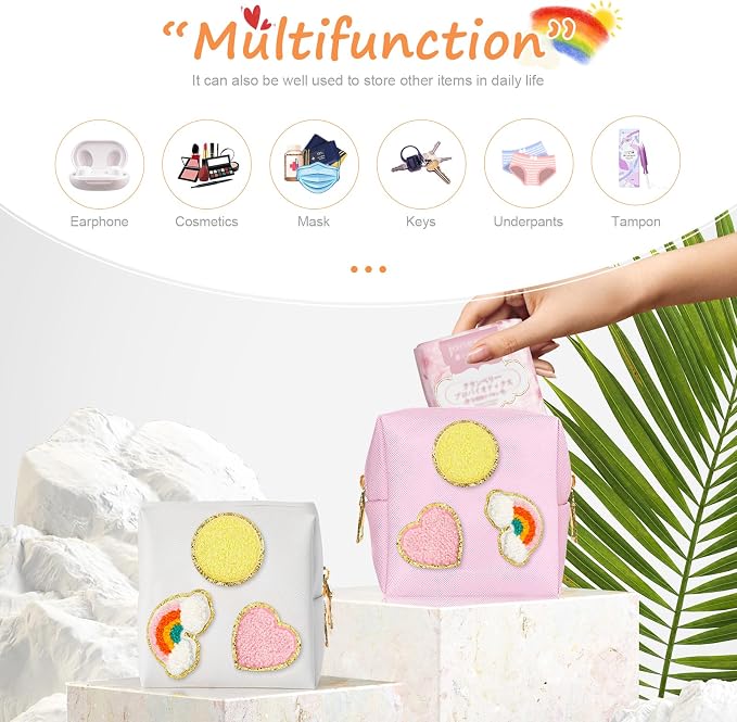 2 Pack Period Bag, PU Leather Sanitary Napkin Storage Bag for Feminine Pads Liners Tampons and Reusable Pads,Functional Sanitary Pads Pouches First Period Kit for Women Ladies Gift