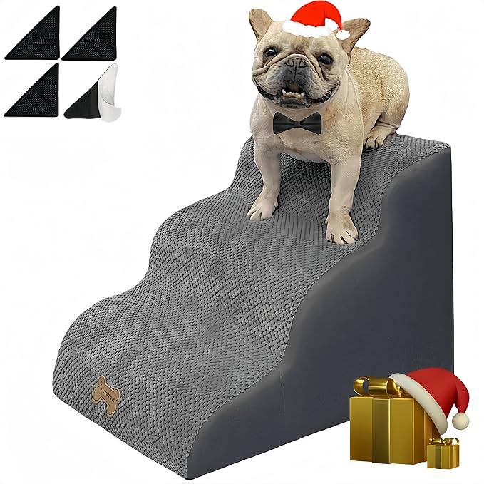 3-Step Pet Stairs for High Beds & Couches, Multi-Step Non-Slip Pet Steps with Balanced Ramp, Indoor 2/3/4/5 Steps for Small Large Cats & Pets, Anti-Slip Stickers Included, 33D Grey