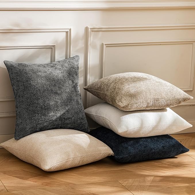 a moment Dark Gray Chenille Throw Pillow Covers 18x18 Inch Pack of 2 Modern Decorative Throw Pillow Covers Farmhouse Cross Covers Home Decor for Sofa Bedroom Living Room