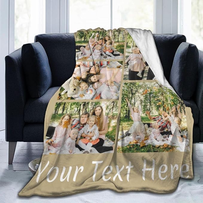 Custom Blanket with Picture Text, Personalized 5 Photo Blanket, HD Printing Customized Flannel Throw Blanket Gifts for Mom Dad Couple Girlfriend Boyfriend Wife Husband Christmas