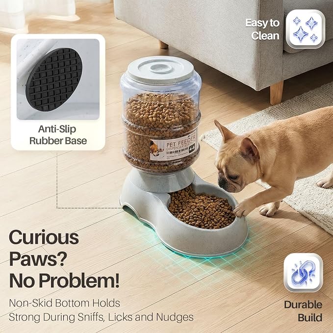 Flexzion Gravity Pet Feeder, Dog and Cat Food Dispenser, 1-Gallon Capacity | Self-Replenishing Dry Food Station with Non-Skid Feet and a Carry Handle; Holds Approximately 4-6 Lb Of Kibble