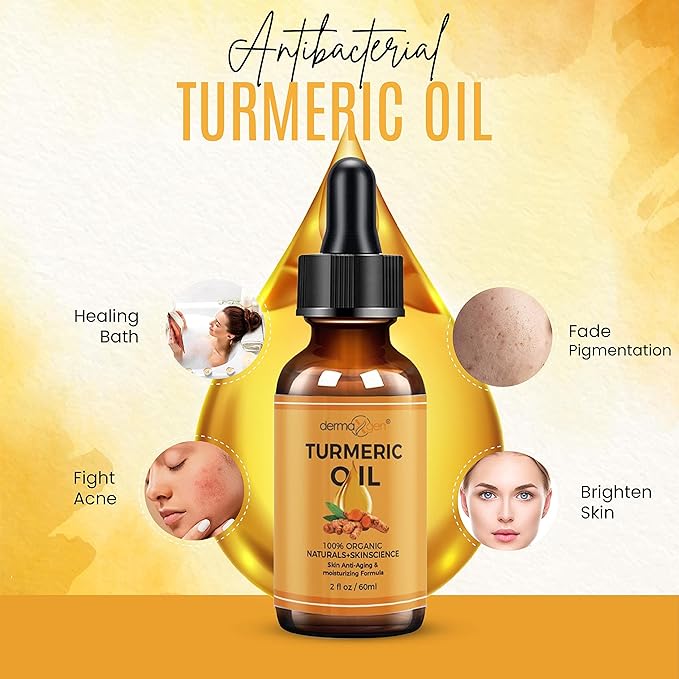 Organic Turmeric Oil for Skin Lightening – Turmeric Face Oil for Dark Spots, Anti-Aging & Hydrating Dry Skin – Glow Moisturizer for Face, Neck & Eyes (2 FL OZ / 60 ML)