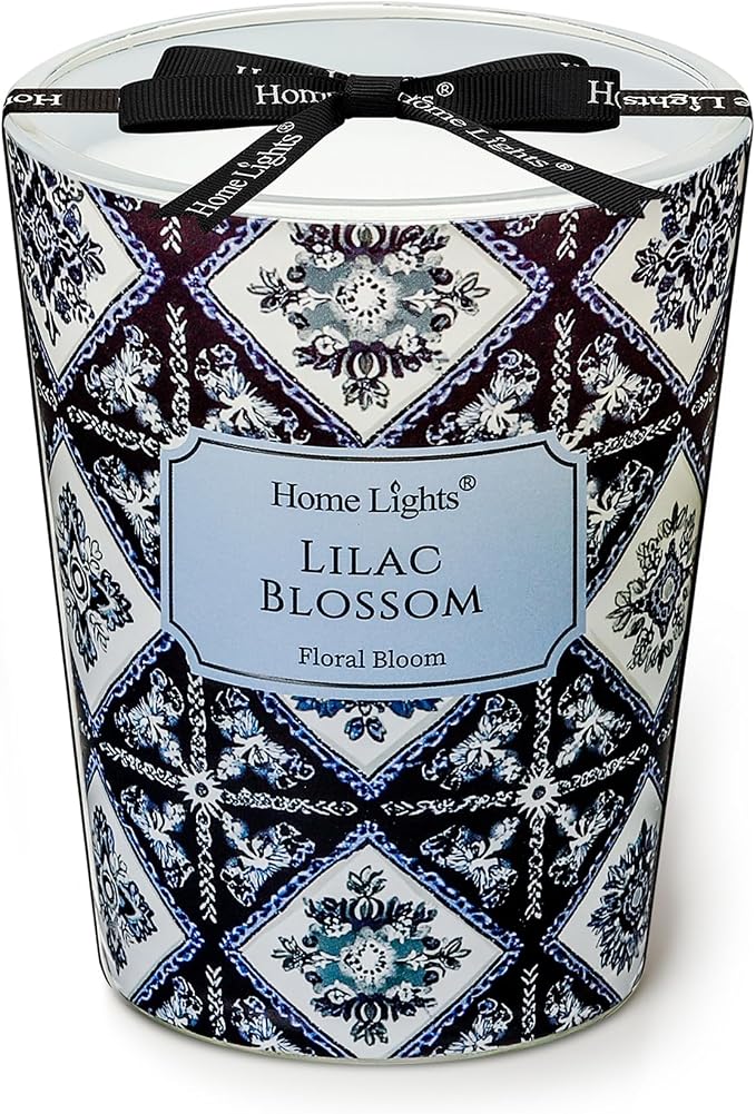 HomeLights 1-Wick Candles for Home Scented - 6.7oz Soy Wax Blend Candle Long-Lasting Fragrance, Bohemian Natural Textures Home Decor and Housewarming Gifts, Lilac Blossom