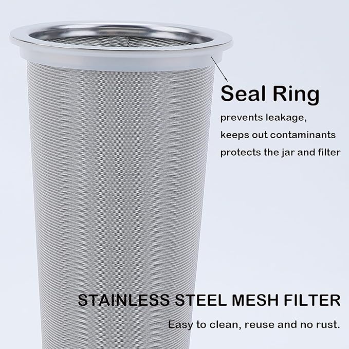 Fermus Set of 2 Cold Brew Coffee Filter for 32oz / 1Quart Wide Mouth Mason Jar Infuser 304 Stainless Steel Strainer with Seal Ring Design for Grounds Tea Fruit Coffee Filter