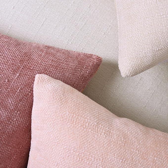 Set of 4 Soft Textured Decorative Throw Pillow Covers 12X20 Inch Cozy Farmhouse Cushion Cover Square Accent Pillow Cases for Bed Couch Sofa Living Room, Light Pink