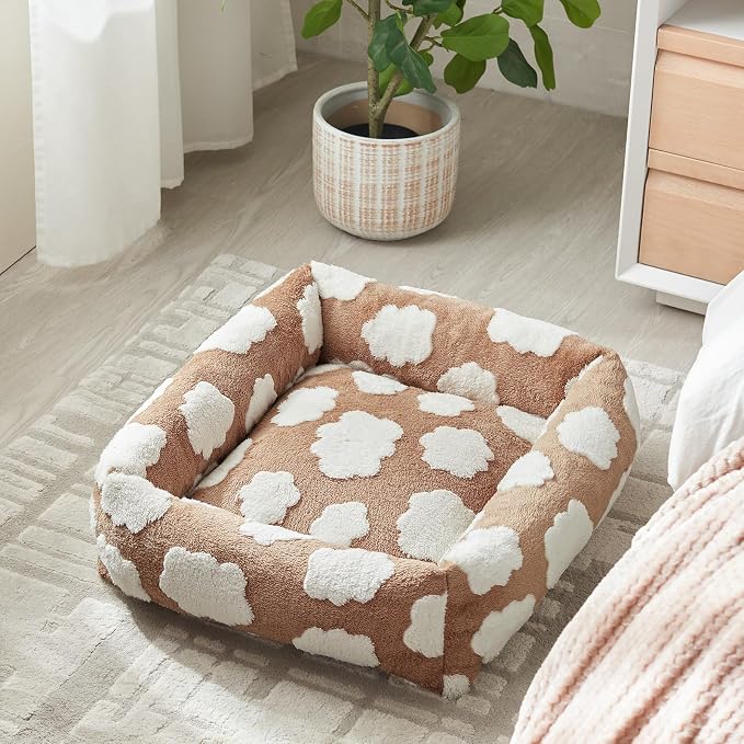JOEJOY Small Dog Bed for Small Dogs, Rectangle Washable Orthopedic Dog Bed with Removable Zipper Cover, Cute Soft Calming Puppy Pet Bed with Jacquard Shaggy Plush & Non Skid Bottom