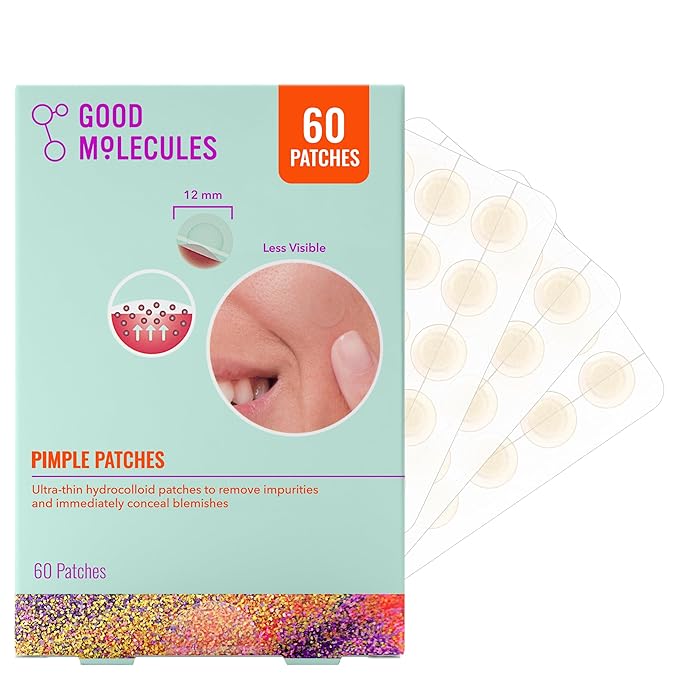 Good Molecules Pimple Patches for Face, 60 Pack – Ultra-Thin Hydrocolloid Acne & Zit Patches, Invisible Under Makeup, Clinically Tested Acne Spot Treatment