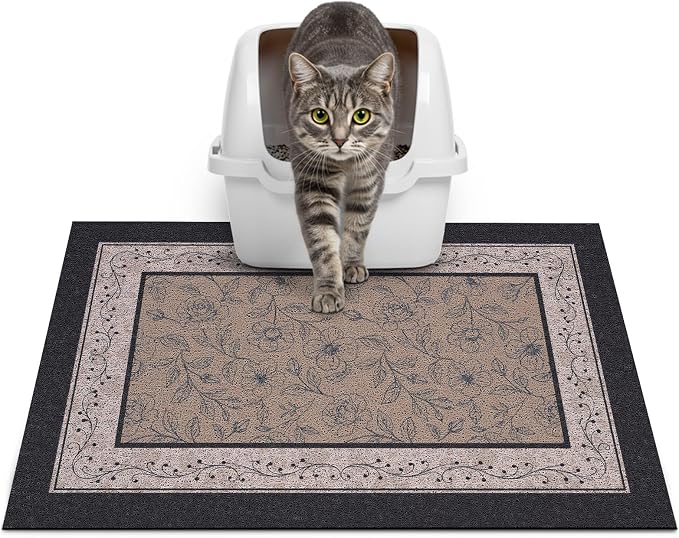 Glittme Cat Litter Mat, 24"x15" Non-Slip Washable Trapping Mat for Cats | Litter Trapping Mat With Thick PVC Coil To Catch Scatter, Soft On Paws And Waterproof Bottom To Protect Floors