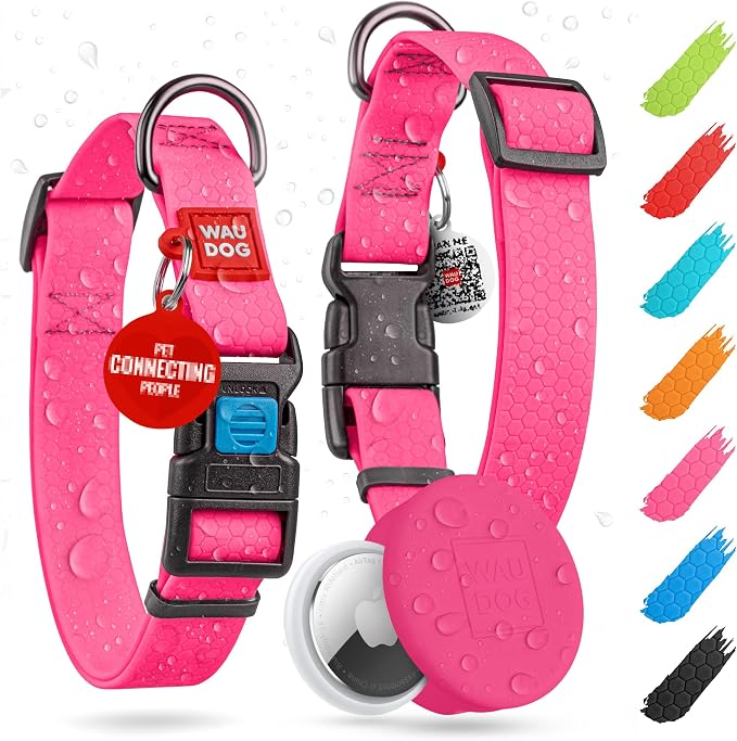 WAUDOG Waterproof Dog Collar - Adjustable Dog Collar for Large Dogs, Small and Medium Dogs - Heavy Duty Dog Collars with Durable Metal Clasp and QR Dog Tag - Boy & Girl Dog Collars
