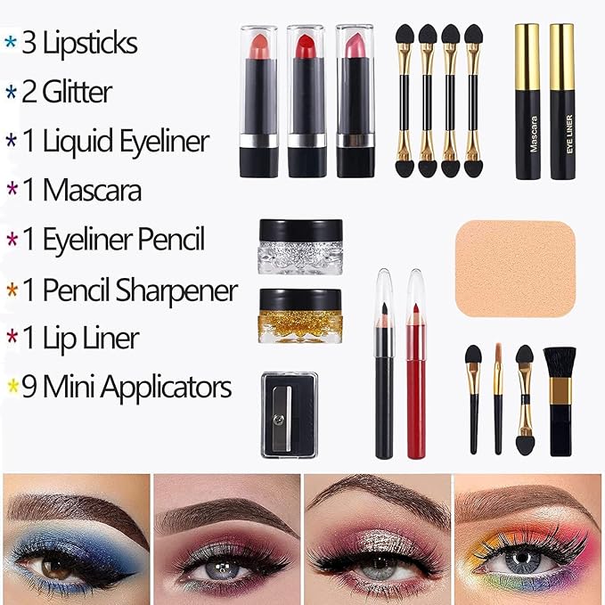 58 colors Professional Makeup Kit for Women, All In One Full Makeup Gift Set for Women Girls Beginner with Eye Shadow Blush, Lipstick, Compact Powder, Mascara, Eyeliner, Lip Liner, Eyebrow Pencil,