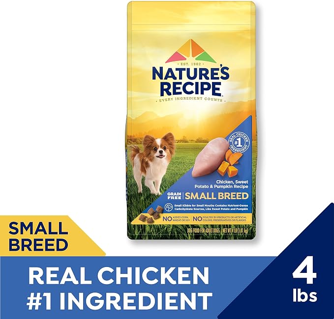 Nature's Recipe Grain Free Dog Food, Chicken | Small Breed | Sweet Potato & Pumpkin | 4 lb Bag | Pack of 2