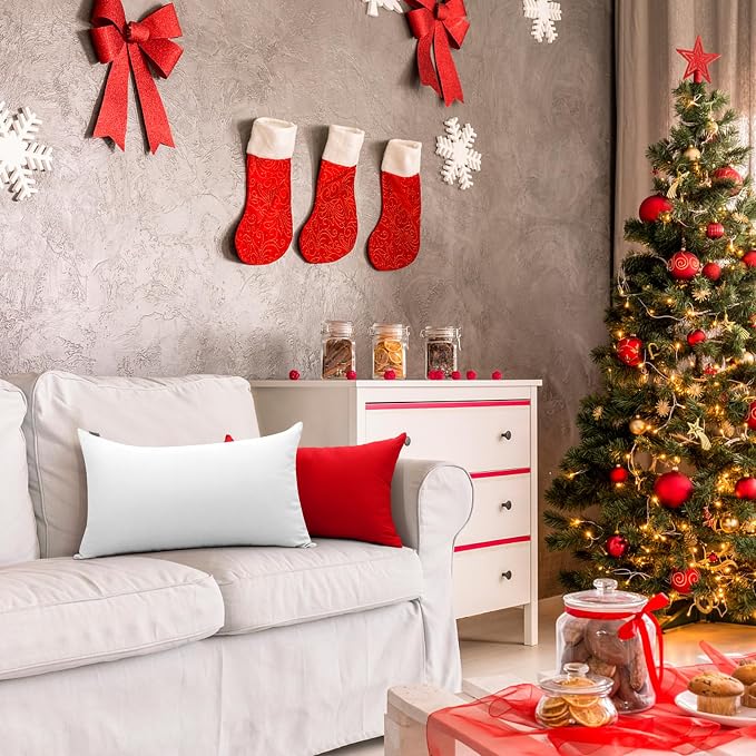 Thmyo 4-Pack 100% Cotton Lumbar Comfortable Solid Decorative Throw Pillow Case Rectangle Cushion Cover Pillowcase Blank Valentines Day DIY Throw Pillowcase for Sofa Bed(12x20inch/30x50cm, Red)