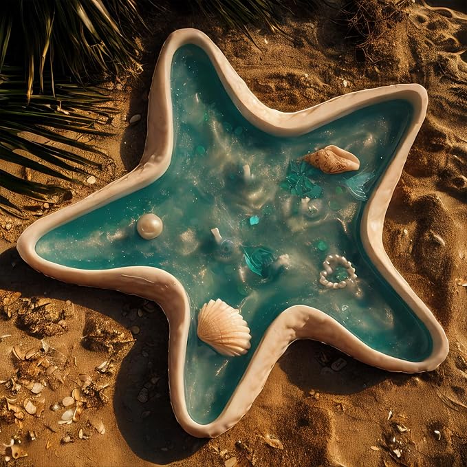Starfish Shape Scented Candle,Minimalist Starry Night Ocean Jelly Wax Aroma Decorative Candle for Table Photo Prop Gift,4-Wick and Plaster Sculpture for Coastal Zen Home Decor