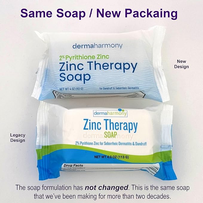 Dermaharmony Set of 5 2% Pyrithione Zinc (ZnP) Bar Soap 4 oz - Crafted for Those with Skin Conditions - Seborrheic Dermatitis, Dandruff, etc.
