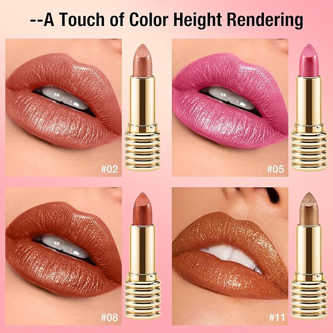 Boobeen Glitter Lipstick for Women Metallic Lip Stick Sparkling Shine Lip Makeup, Bold Smooth Lip Color High Pigment Long Lasting, Creamy Lipstick Full Coverage