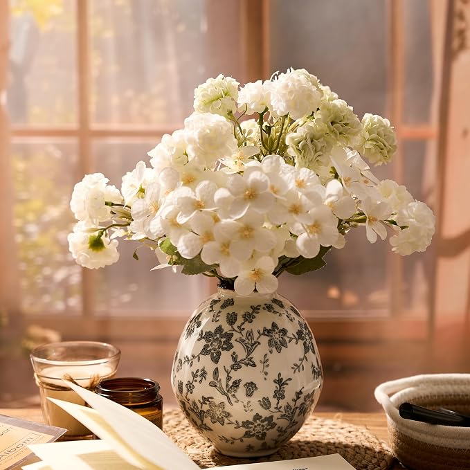 5.83 Inch Vintage Gray Chinoiserie Floral Vase, Antique Rustic Ceramic Vase for Home Decor, Living Room, Bookshelf, Office, Entryway, Garden, Chinoiserie Decor, Tuscan Decor
