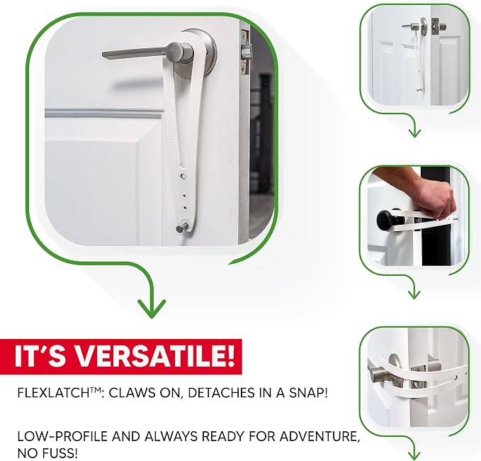 FlexLatch Cat Door Holder Latch - Bright White Cat Door Alternative Installs Fast Flex Latch Strap Let's Cats in and Keeps Dogs Out of Litter & Food. Safe Baby Proof One Piece No Measuring Extra Easy