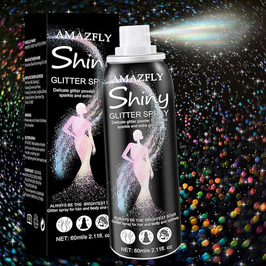 Hair and Body Glitter Spray, Temporary Shiny Hairspray for Face, Hair, Clothing, Holographic Shiny Glitter Long-Lasting Quick-Drying for Festival Prom Rave Accessories (Rainy-Rainbow, 2.11OZ)