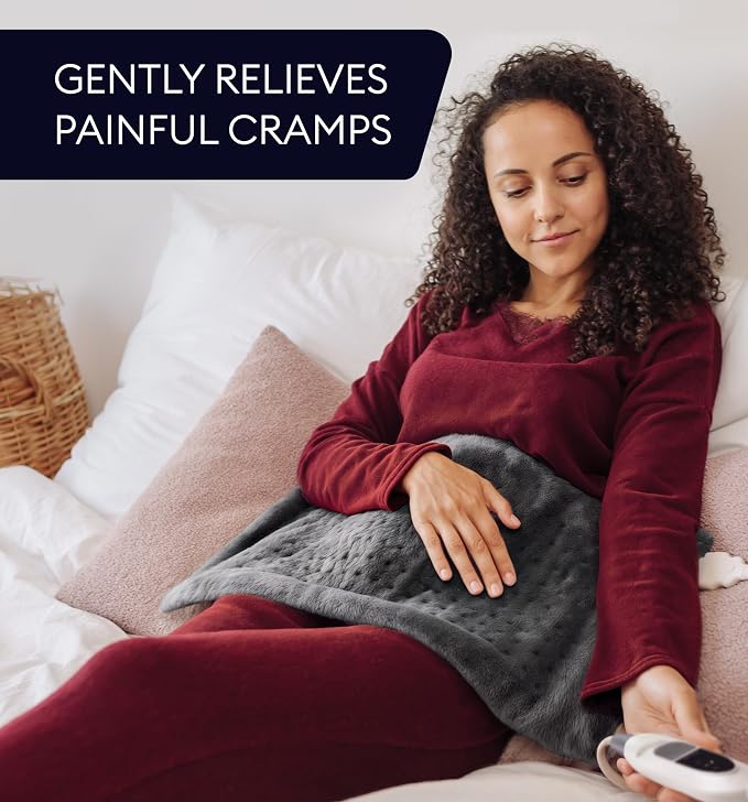 GENIANI XXL 18"x26" Heating Pad for Back Pain & Cramps Relief, Electric Throw - Auto Shut Off, Machine Washable, Heat Pad, for Women, Men, Heat Patches (Tabby Gray)