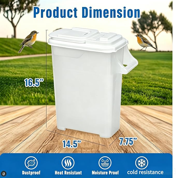 Pet Food Storage Container 16 Quart, Large Capacity Grain Bin with Easy Pour Spout, Airtight Bird Feeder and Dog Cat Treats Dispenser for Kitchen Pantry Organization