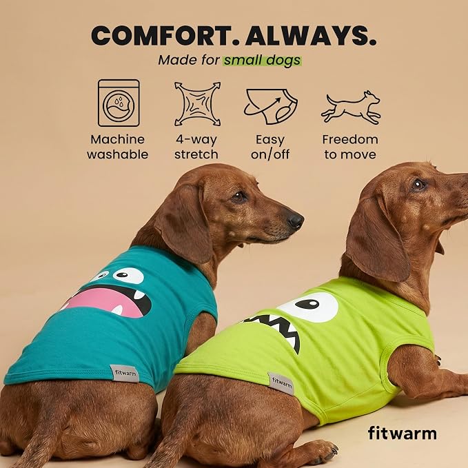 Fitwarm 3 Pack Monster Dog Shirt, Lightweight Funny Dog Tshirt, Summer Clothes for Small Dogs Boy Girl, Pet Outfit, Orange, Green, Teal, XL
