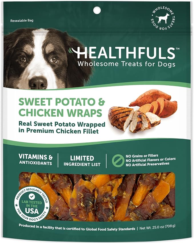 Healthfuls Chicken Wrapped Sweet Potato Dog Treats, 16oz | Premium Chicken Breast, Real Sweet Potato, Vitamins & Antioxidants, No Artificial Colors, Everyday Treat, For All Life Stages