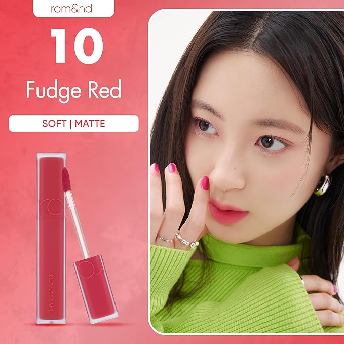 rom&nd Blur Fudge Tint | 10 FUDGE RED | Velvety Matte Lip & Cheek Stain | Non-Drying, Long-Lasting K-Beauty Lip Color 5g