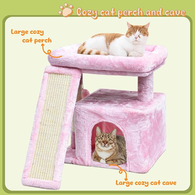 Small Pink Cat Tree for Indoor Cats, Cute Cat Tower with Perch, Condo, House and Stable Stand for Kittens & Adult Pets（Pink）