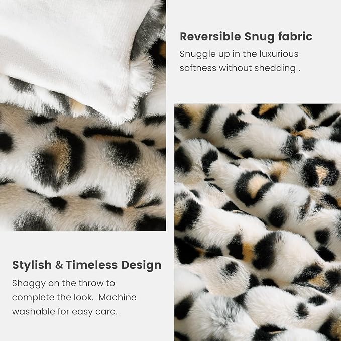 Cozy Bliss Leopard Print Faux Fur Throw Blanket for Couch, Fuzzy Soft Plush Thick Bubble Cheetah Blanket for Sofa Bedroom Living Room, 50x60 Inches