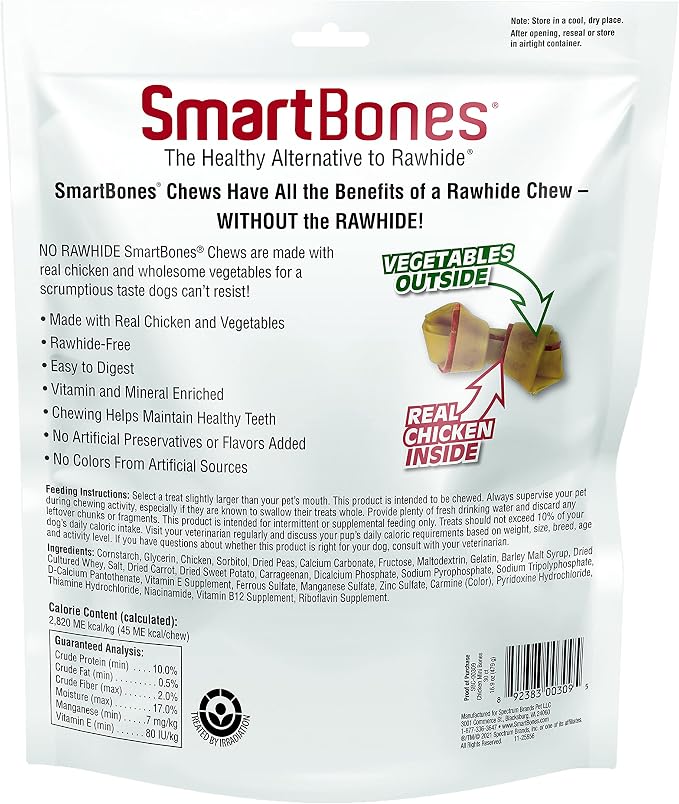 SmartBones Mini Bones Rawhide-Free Dog Treat, With Real Chicken, 30 Count | Easy To Digest Chew, No Artificial Preservatives or Flavors, Vitamin & Mineral Enriched, Maintains Healthy Teeth, Small Dogs