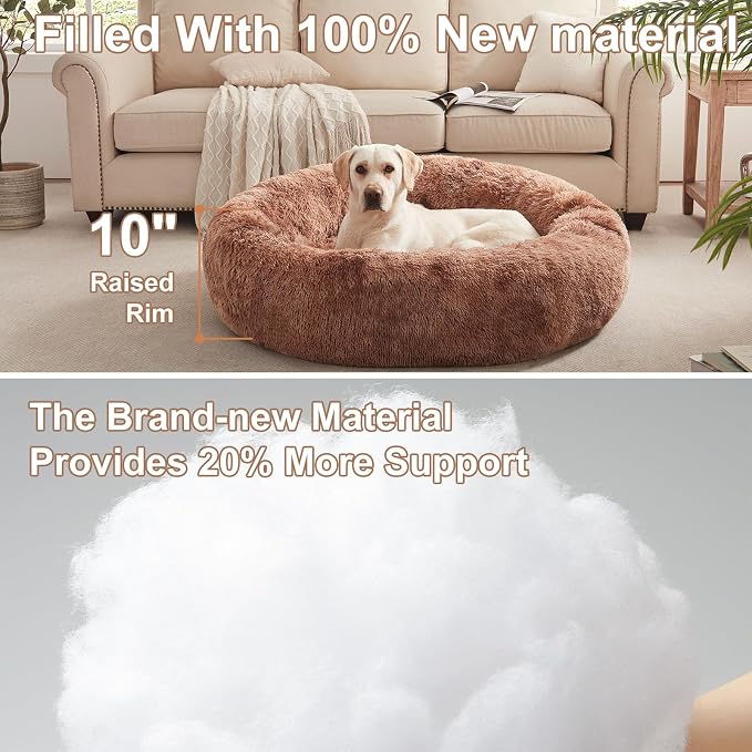 45 in Faux Fur Donut Dog Bed for Extra Large Dogs,Tie-dye Brown | Calming Plush Round Jumbo Fluffy Pet Bed with Removable & Washable Cover,Fits up to 120 lbs Pets