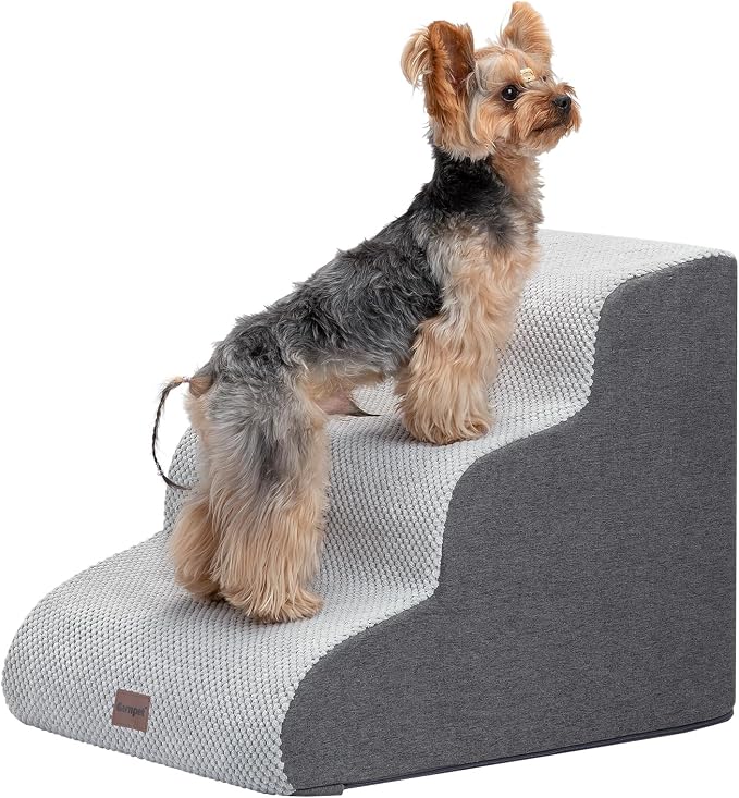 Garnpet Dog Stairs for Couch Sofa and Chair, 3-Step Dog Steps for Small Dogs and Cats, Non-Slip Indoor Pet Step, Light Grey