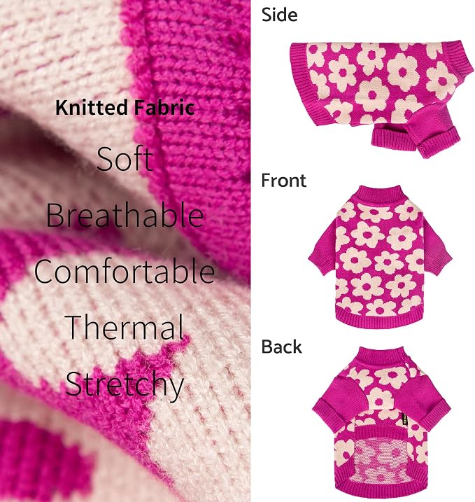 Fitwarm Floral Dog Sweater - Thermal Dog Sweatshirt, Hot Pink, White, Small