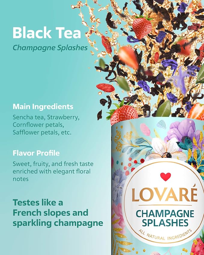LOVARE Loose Leaf Tea 80 g - Made in Ukraine - Assorted Tea - 1001 Night, Passion Fruit, Sparkling Splashes, Bahamian Soursop - Gift Box with 60 Paper Filters – Easy to Brew Flavored tea (Set of 4)