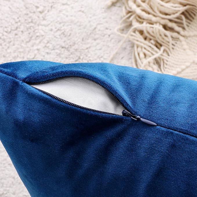 NiNi ALL Blue Velvet Throw Pillow Covers 12x20 Pack of 2 Decorative Couch | Soft Solid Boho Cushion Squar Pillow Cases for Chair Sofa Bedroom Farmhouse Living room Modern Luxury Home Decor Christmas