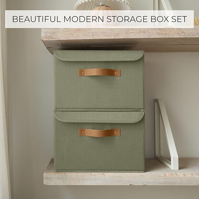 Decorative Linen Storage Boxes with Lids - Large Set of 2 Organizer Bins | The Perfect Container for Home Decor - Safely Store Photos, Documents and Memory Box Keepsakes in Style