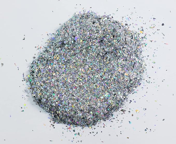 MARBLERS Holographic Face & Body Glitter [Crushed Holo Silver] 0.11oz (3g) | Chunky | Chopped | Flake | Non-Toxic | Cruelty-Free | Festival, Rave & Party Makeup | Eye, Hair, Nail Polish, Eyeshadow
