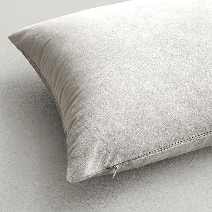 MIULEE Velvet Throw Pillow Covers 20x20 Inch Pack of 2 Greyish White | Soft Solid Decorative Pillow Covers, Modern Luxury Home Decor, for Couch Chair Sofa Bedroom Livingroom