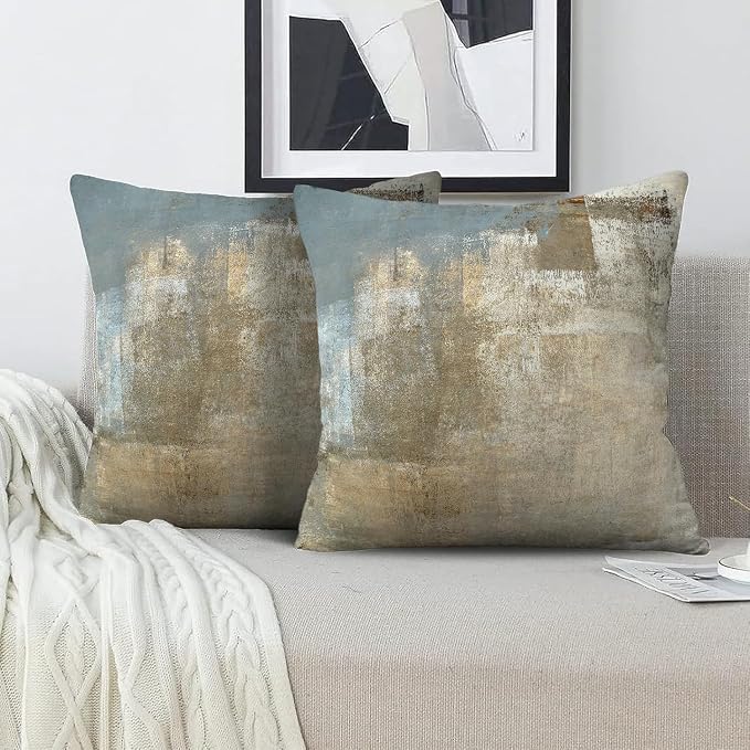 Grey and Beige Abstract Art Artwork Pillow Cover, Gallery Modern Decorative Throw Pillows Cushion Cover for Bedroom Sofa Living Room 16 x 16 Inch Set of 2