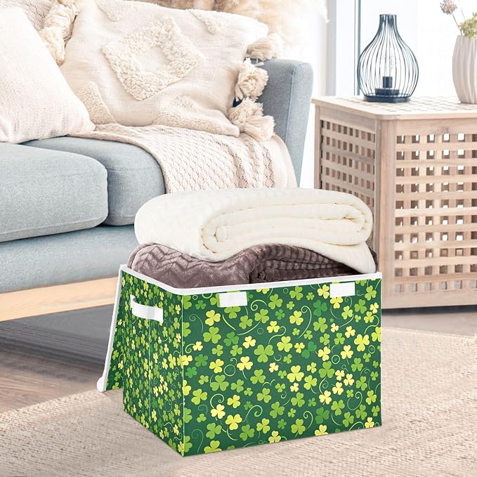 St. Patrick's Day Storage Bins with Lids and Carrying Handle,Foldable Storage Boxes Organizer Containers Baskets Cube with Cover for Home Bedroom Closet Office
