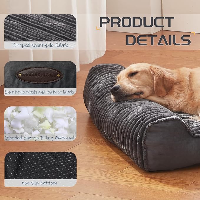 Dog Beds for Extra Large Dogs Breeds,Sofa Dog Bed with Pillow for Crate Kennel, Super Soft Pet Bed for Support Bolster, Comfortable Pet Couch Bed & Non-Slip Bottom