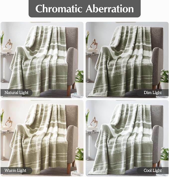Soft Throw Blanket for Couch-Cozy Reversible Knitted Blankets | Lightweight Warm Fluffy Decor for Women, Mom, Her & Girls, Sofa, Chair, Bed, 50x70in, Sage Green Stripe