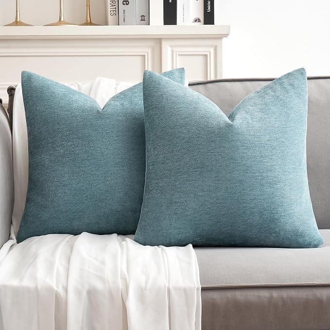 MIULEE Pack of 2 Blue Gray Decorative Pillow Covers 18x18 Inch | Soft Chenille Couch Throw Pillows Farmhouse Cushion Covers for Home Decor Sofa Bedroom Living Room