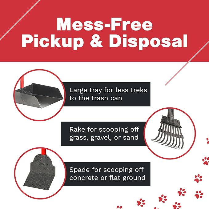 Pooper Scooper for Dogs, Heavy Duty Long Handle Rake, Spade & XL Tray | Rustproof Aluminum Poop Scooper for Large Dogs, 36+" Handles and 9”W 9.5”L Extra Large Tray for Yard, Grass, Dirt & Gravel