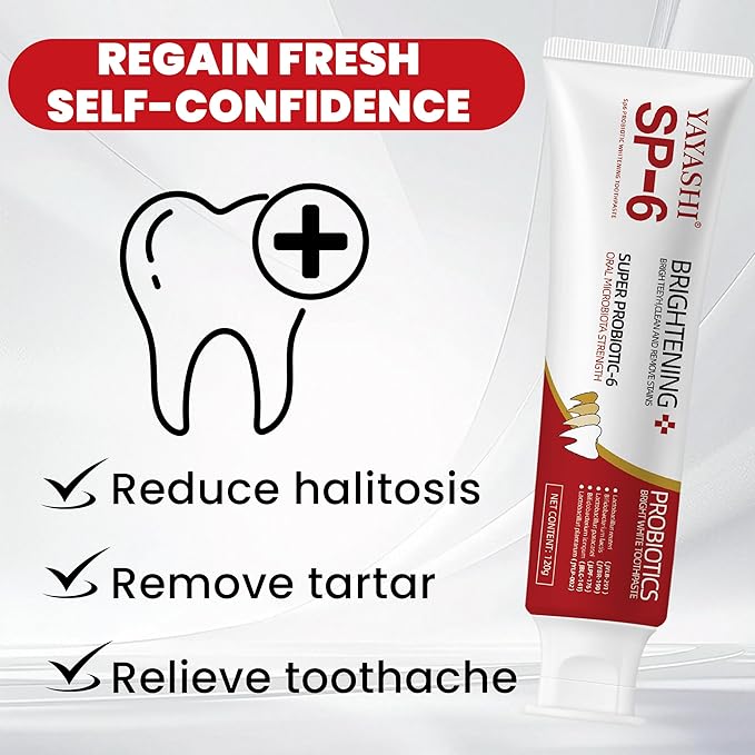 YAYASHI SP-6 Probiotic Whitening Toothpaste – Advanced Formula with 6 Probiotics for Brighter Teeth & Healthier Gums, Enamel-Friendly, Fresh Peppermint, Long-Lasting Clean
