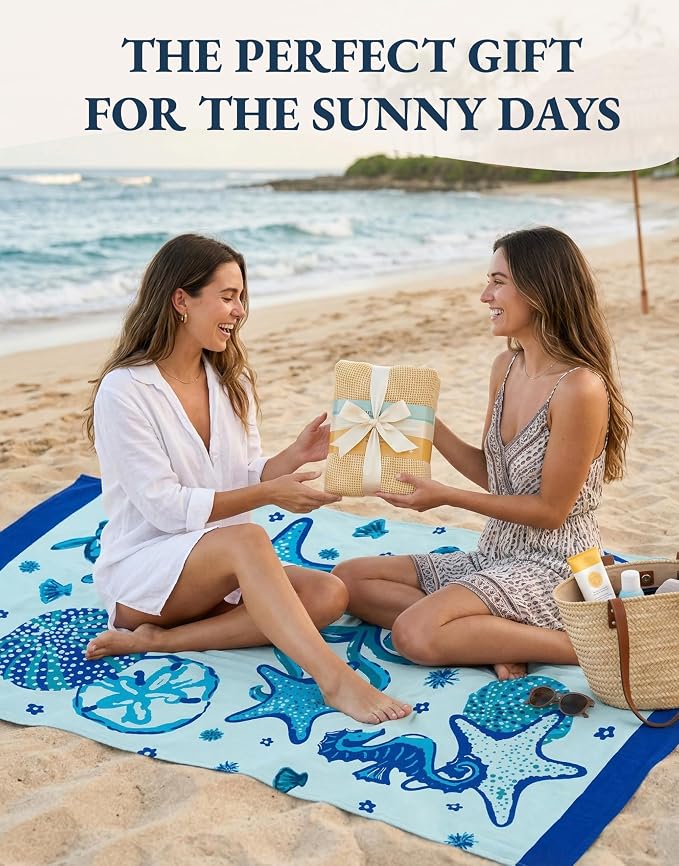 LANE LINEN Beach Towels for Women, 2 Pack Oversized, Pre-Washed, No-Shrink, Sand-Free, Quick Dry, Lightweight Travel Beach Towels for Pool & Shore, Soft and Absorbent – 39"x71", Sky Blue