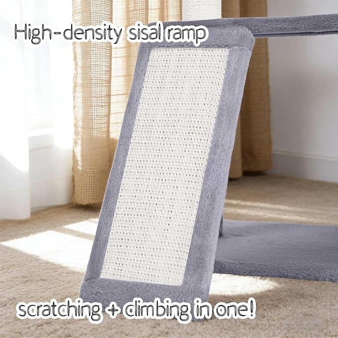 YUNIQUE Multi-Functional Cat Tree Tower, Big Cat Condo with Scratching Board, Rotating Toy & Deep Hammock, Luxury Perch Kitty Furniture for Indoor Cats (Grey)