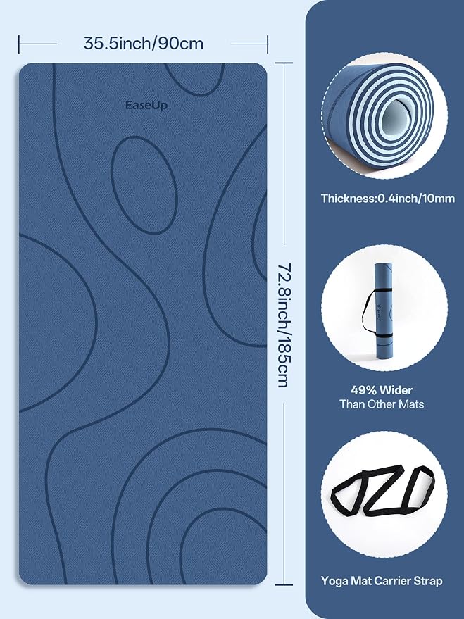 EaseUp Large yoga mat,73’x35.5’x0.4’,extra thick and wide,10mm pilates mat,non-slip exercise mat,workout mats for home gym
